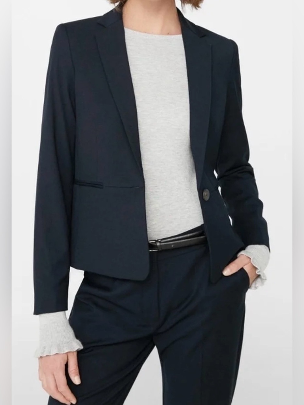 Mango MNG Navy One-Button Tailored Blazer | Classic Office Career Jacket - Picture 3 of 16